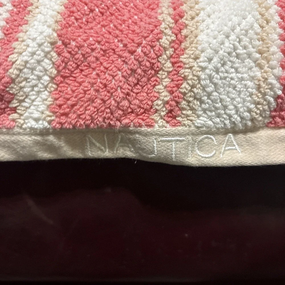 NAUTICA LAKEVIEW CORAL & TAN WHITE STRIPE 4 Piece HAND Cloth & Bath Beach Towel